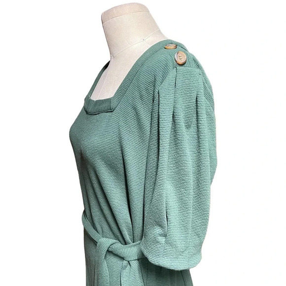 Anthropologie Current Air Dress Puff Sleeve Tie Waist Pullover Green Size Large - Picture 5 of 14